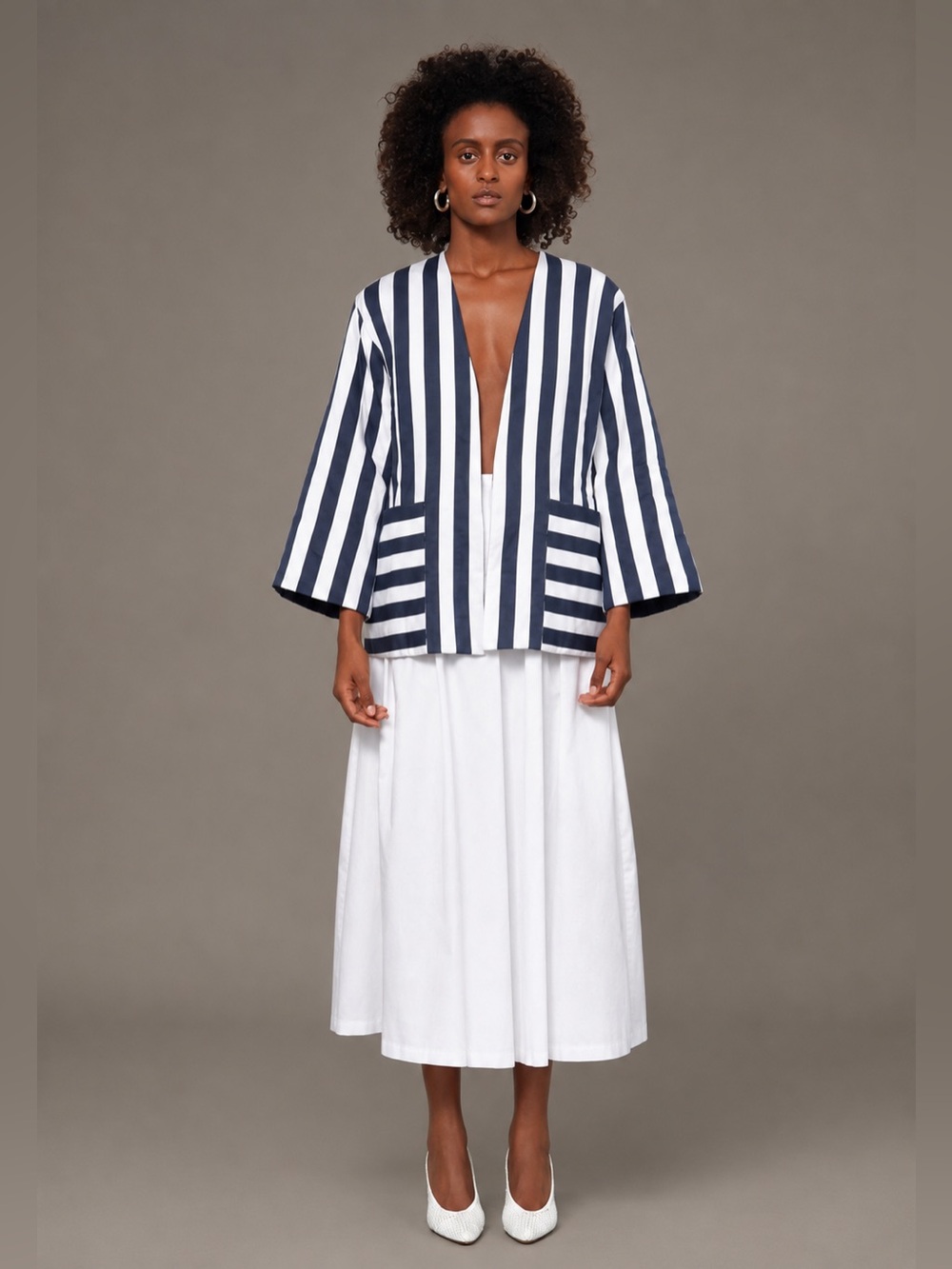 ALTHEA jacket reversible kimono stripes blue white MARA HOFFMAN - NWOT - XS